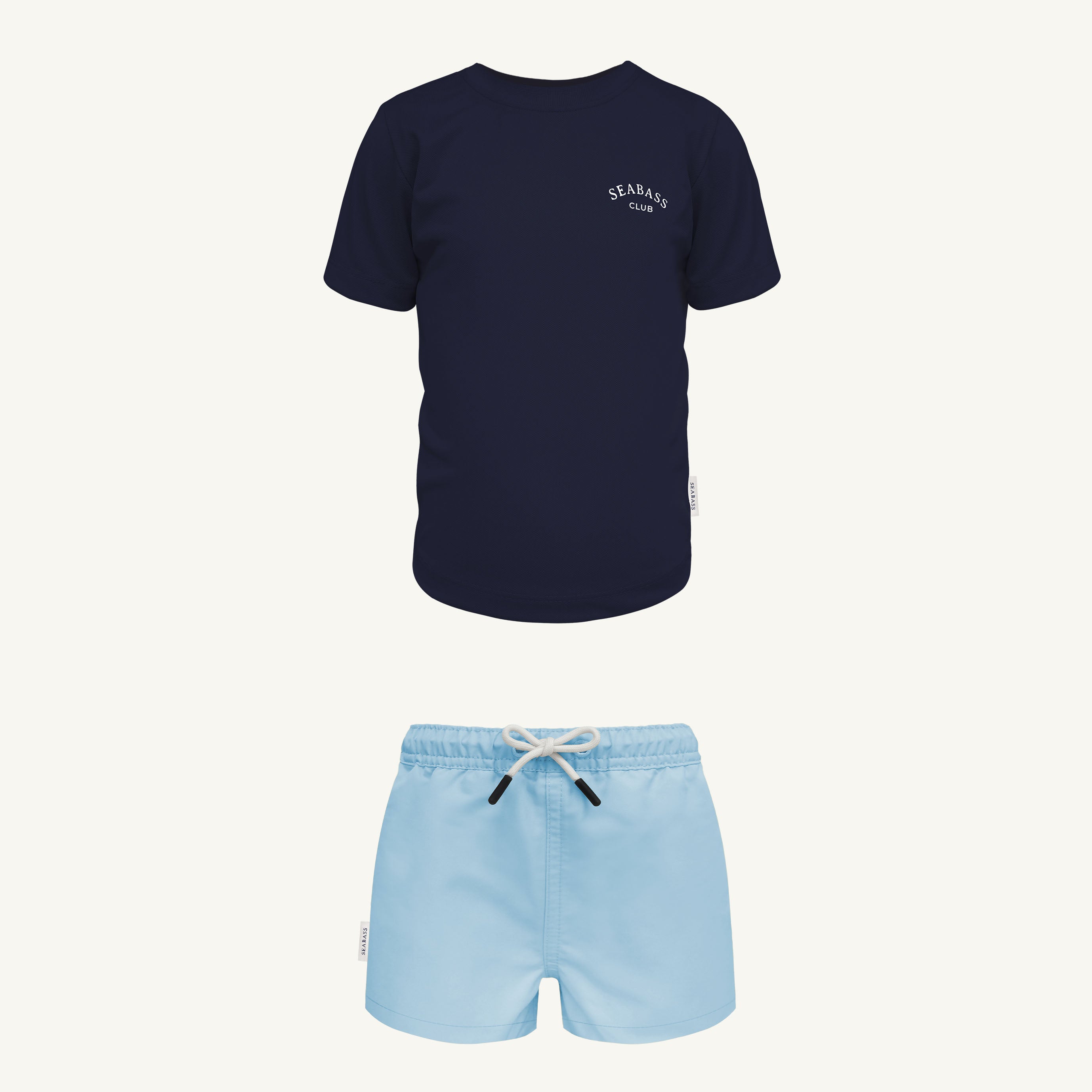 Conjunto de baño UV - Bañador Azul Claro y Camiseta Azul Marino